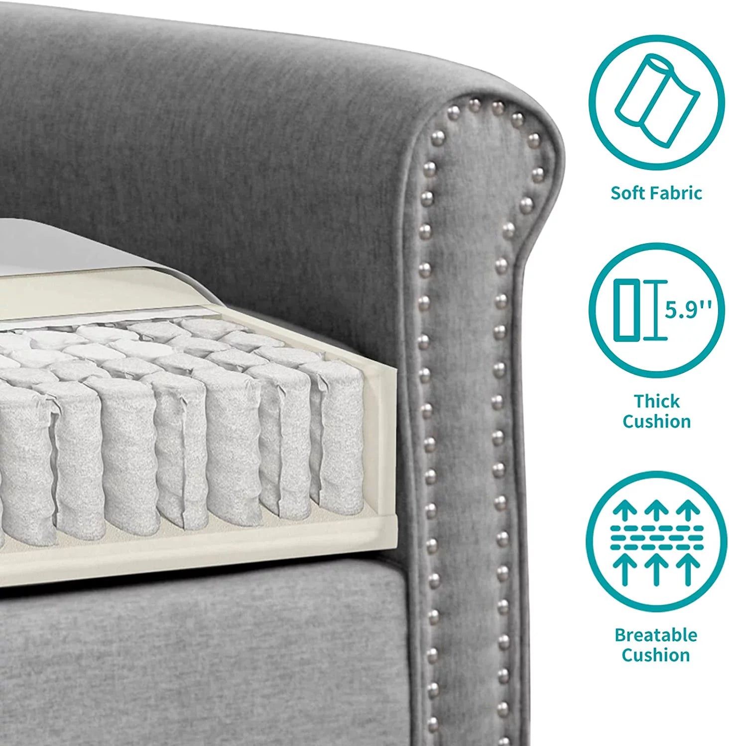 Sofa and Loveseat Set with Thick Cushion, Light Grey 7k