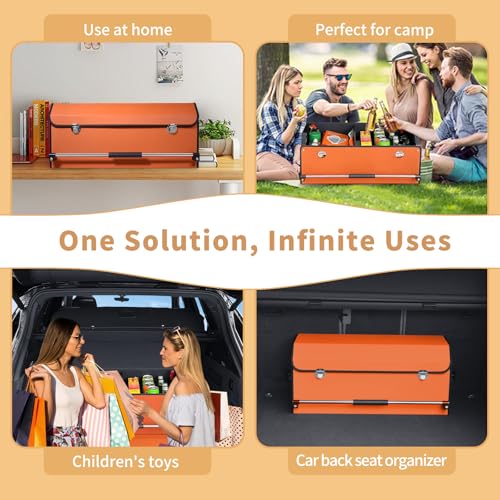 Car Organizer Trunk, Collapsible Leather with Lid, Auto Cargo Storage a7