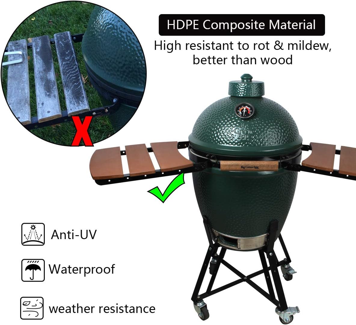 Grill Side HDPE Shelves for Big Green Egg Parts Replacement BBQ Accessories Fit Large 3 Slats K7