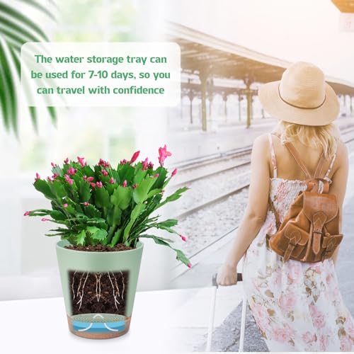 Self-Watering Plant Pots with Drainage Hole and Saucer 8-5 Inch K7