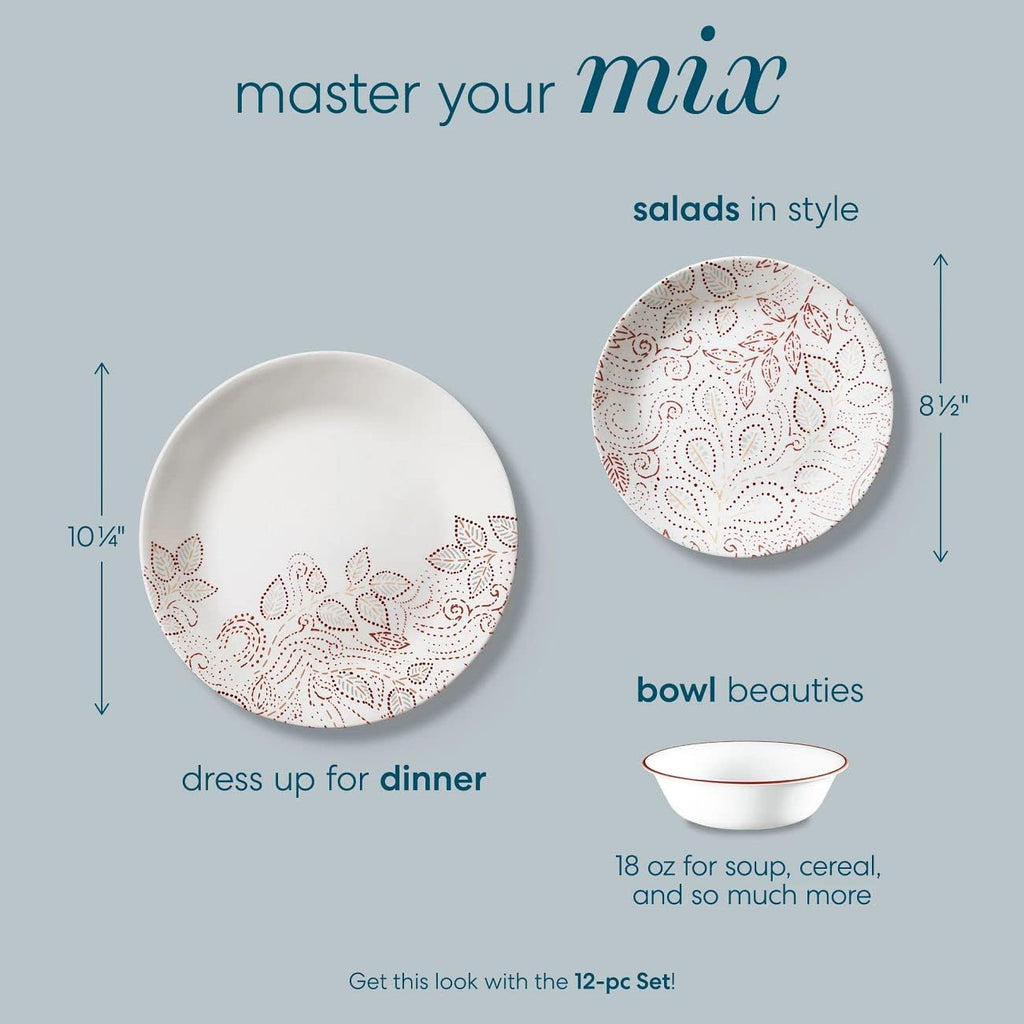 Dinnerware Set 12-Piece Service for 4 Red White k7