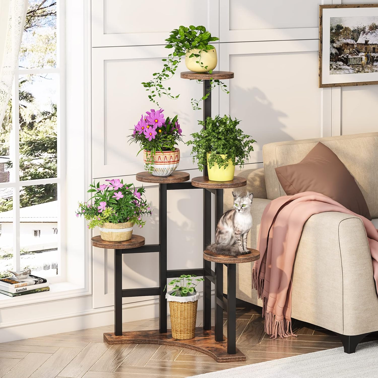 Tiered Corner Plant Stand Indoor Tall Flower Shelf Rack Rustic Brown k7