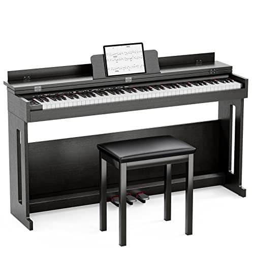 UMOMO 88 Weighted Key Digital Piano with Piano Bench, Hammer Action Electric Piano with Piano Stand, Headphone Jack, 3 Pedal, Full Size Electronic Piano Keyboard for Beginner, Adults, White