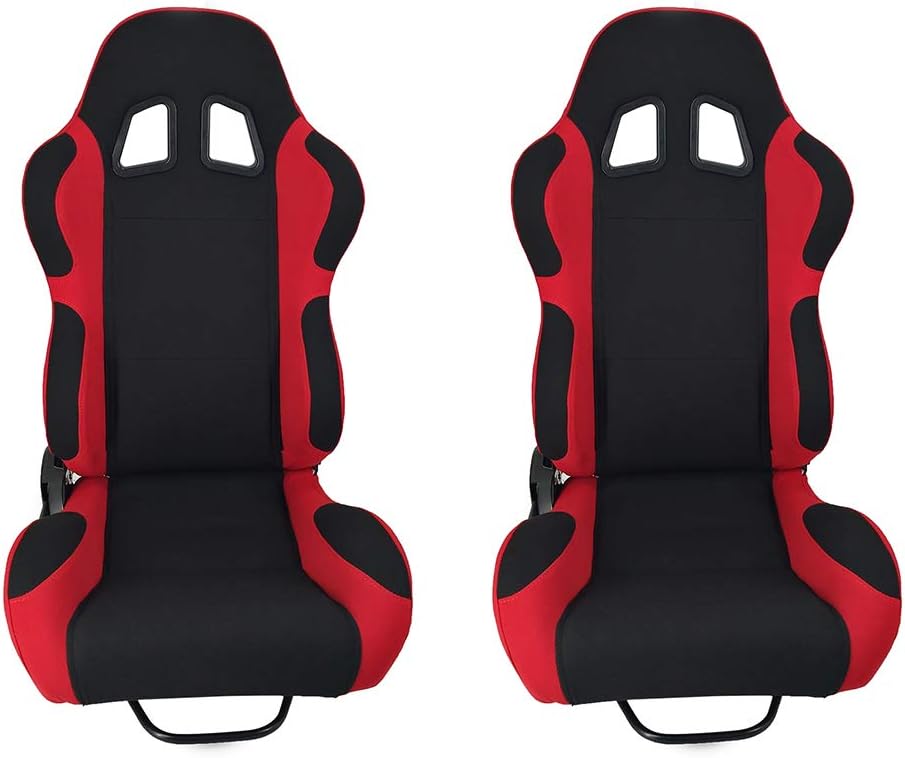 Racing Bucket Seats for Car Pair Double Slide Track Black Red A7