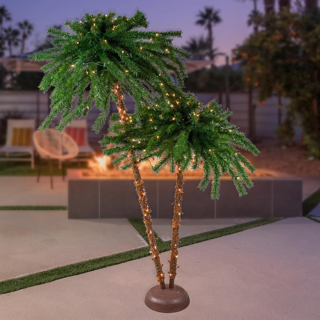 Tropical Outdoor Patio Palm Trees with Clear Lights a7