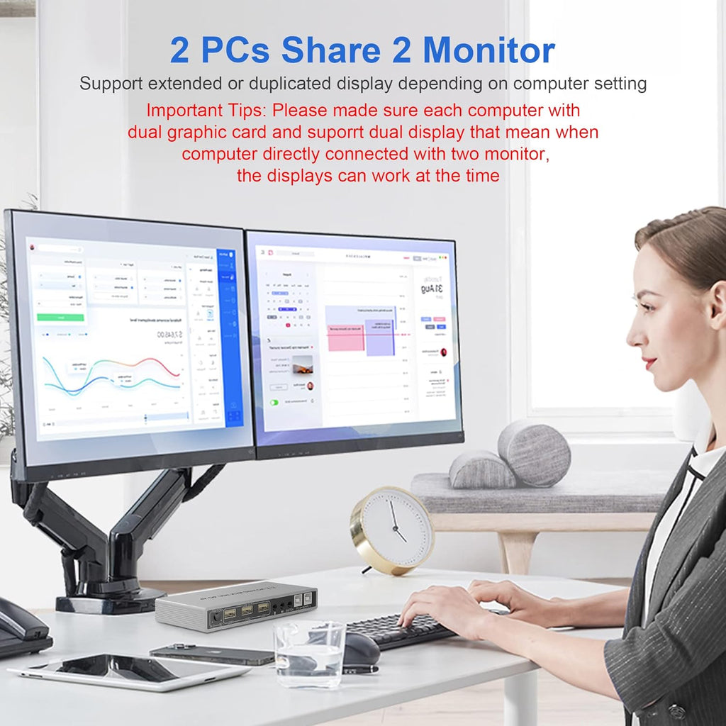 KVM Switch Dual Monitor DisplayPort 4K 60Hz Extended Display, USB Hub & Audio Output a7