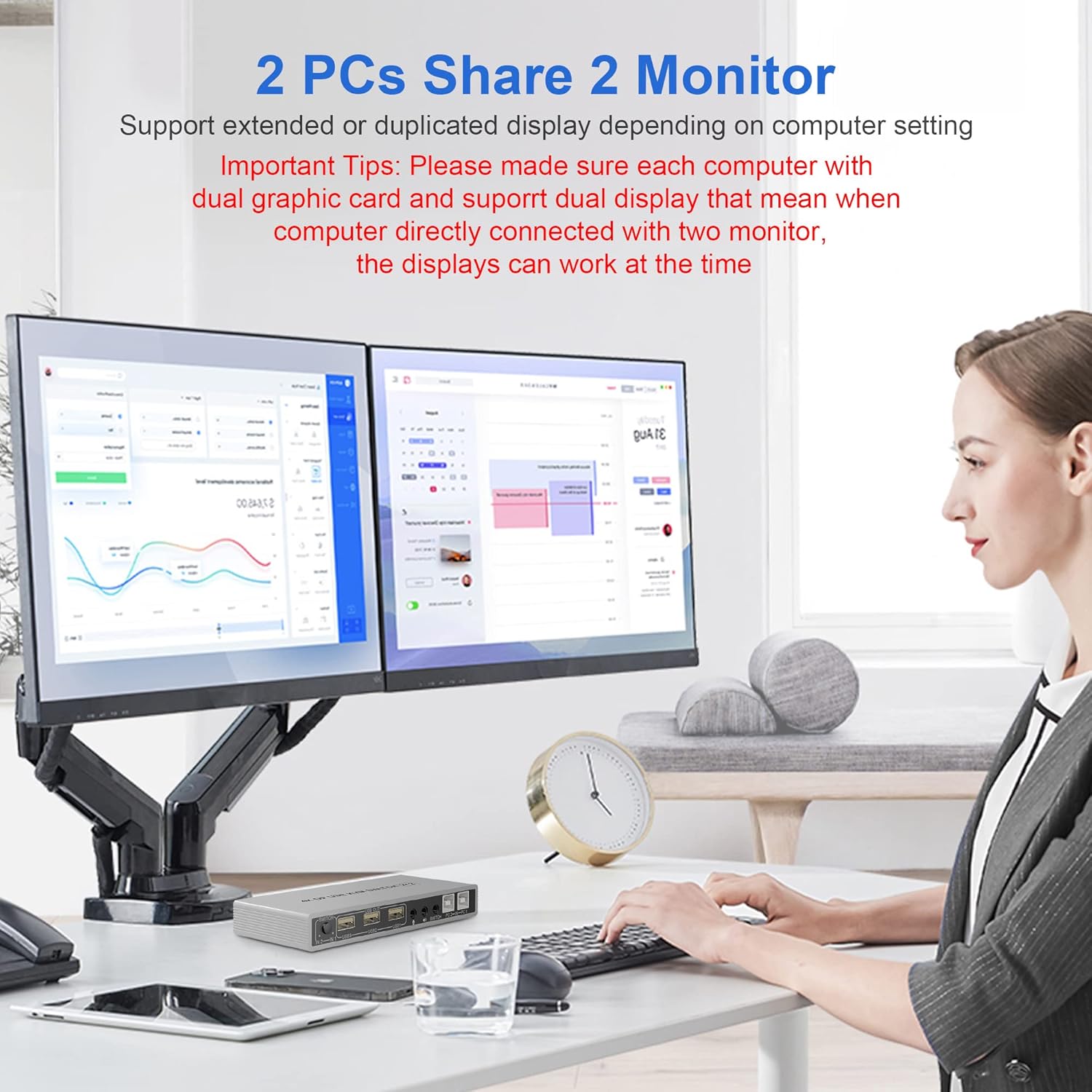 KVM Switch Dual Monitor DisplayPort 4K 60Hz Extended Display, USB Hub & Audio Output a7