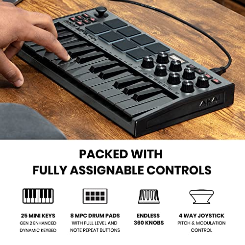 25 Key USB MIDI Keyboard Controller With 8 Drum Pads Grey A7