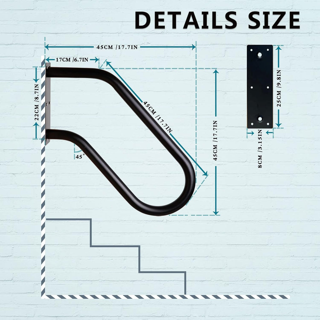 Outdoor Step Handrail 18.5ft Safety Grab Bar Wall Mounted U Shape 3k