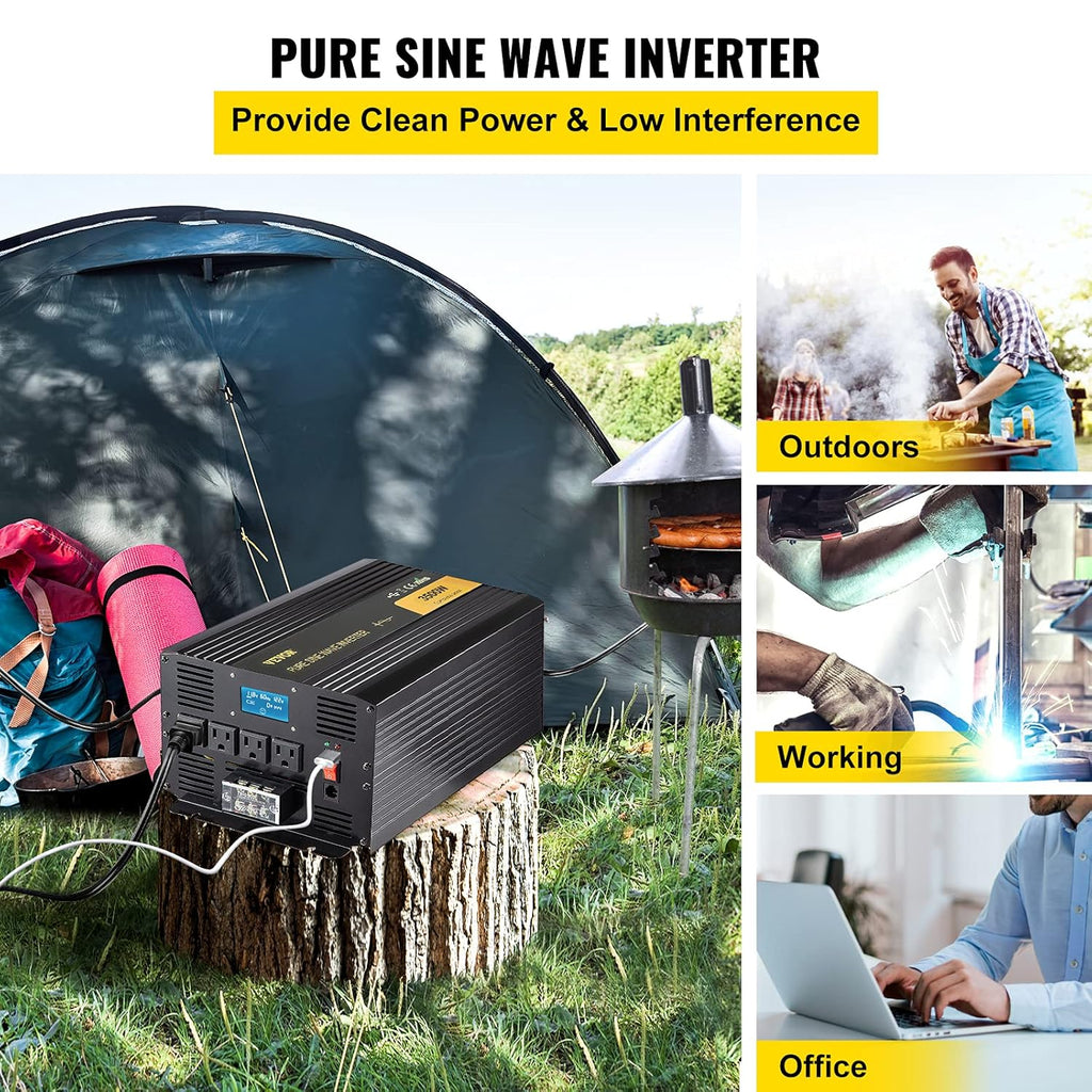 Pure Sine Wave Inverter 3500W DC 12V to AC 120V with Remote Controller A7