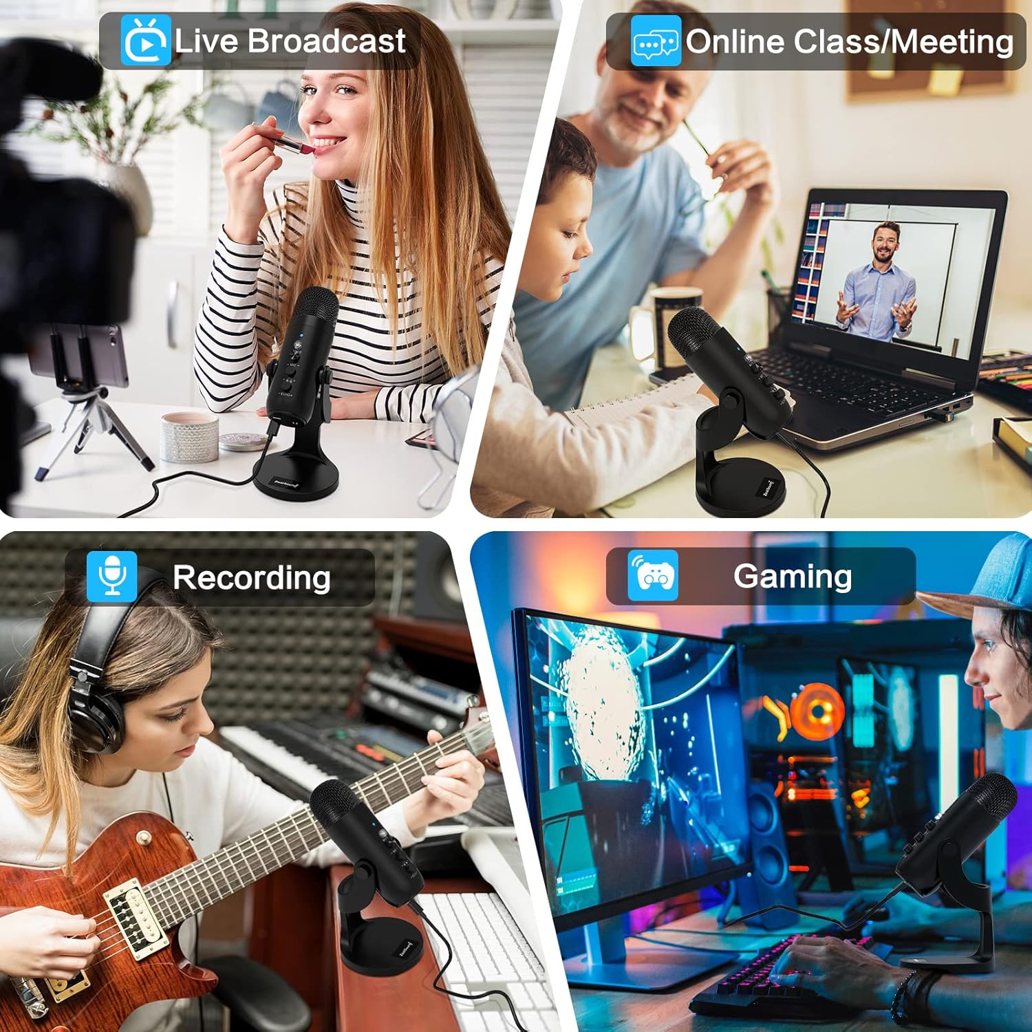 USB Condenser Mic for PC Gaming Podcast Black k7