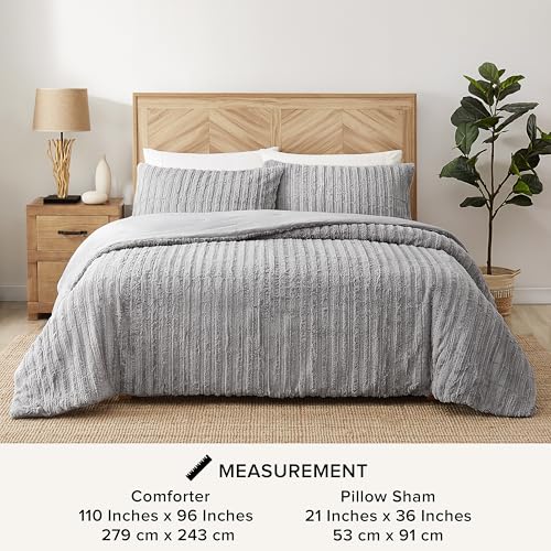 Plush Faux Fur Comforter Set with Pillow Shams, Full/Queen, Seal Grey k7