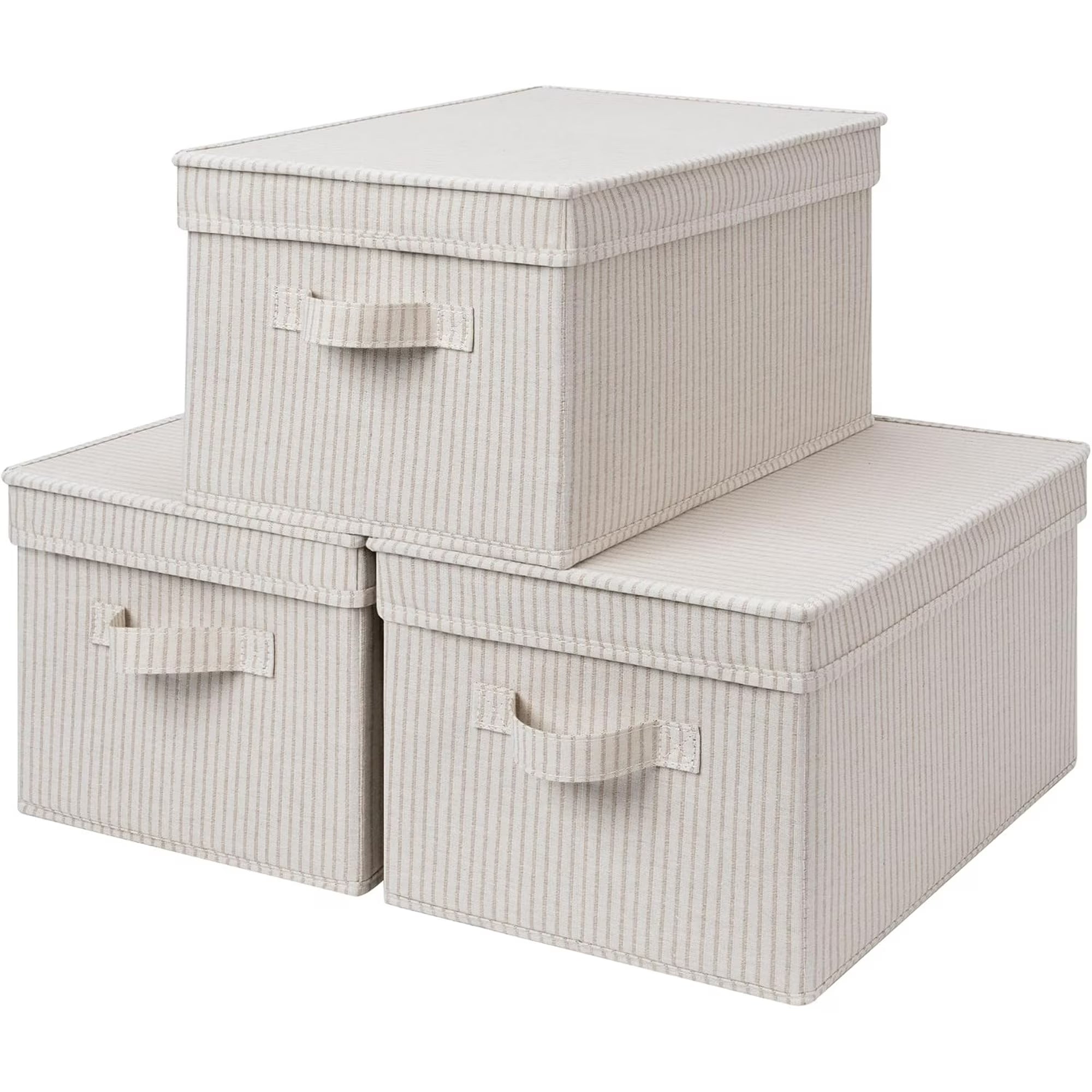 Storage Bins with Lid, Decorative Boxes with Soft Rope Handles, Foldable Baskets, Gray, Large, 3-Pack