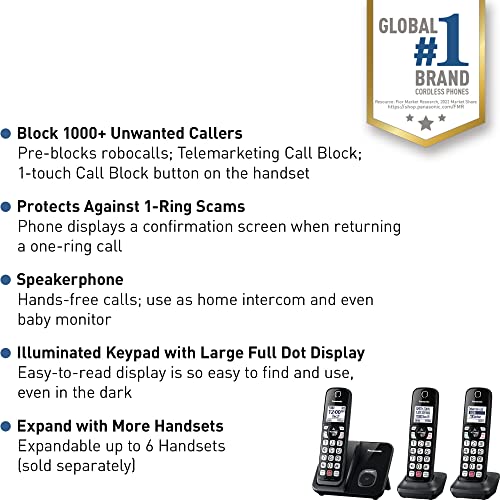 Cordless Phone with Call Block and Large Display 3 Handsets 7k
