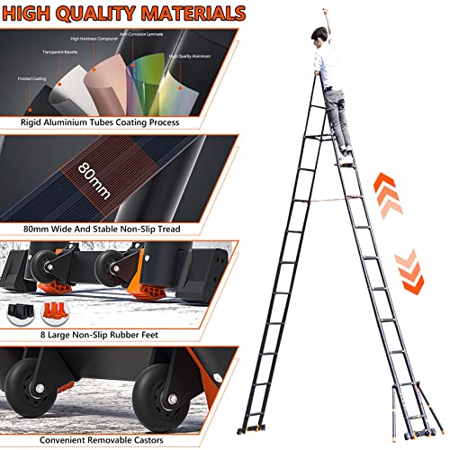 Telescoping Ladder with Stabilizers, 330lbs Capacity, Collapsible for Home Outdoor k7