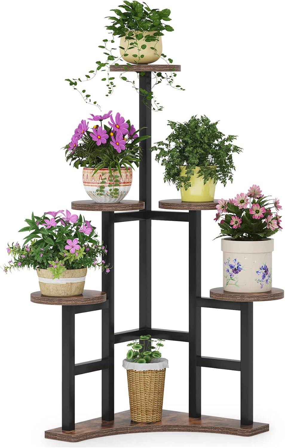 6 Tiered Corner Plant Stand Indoor, Tall Plant Shelf Flower Stand Multiple Potted Plant Holder Rack for Living Room Balcony Garden, Rustic Brown