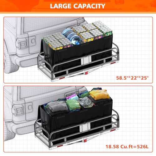 Hitch Mount Cargo Carrier Basket Folding 500 LBS 60x24x14 Fits 2 Receiver K7