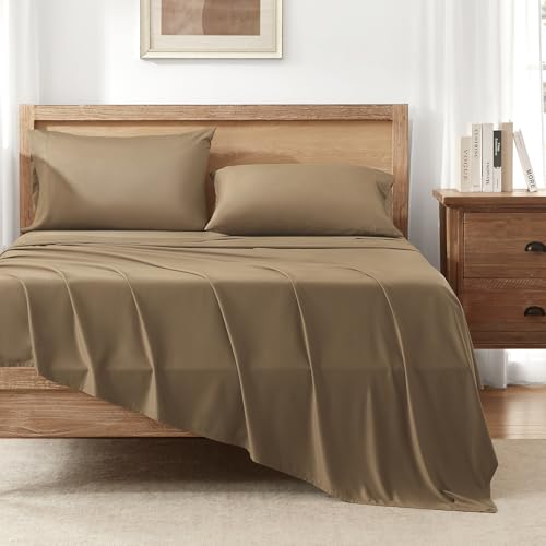 Queen Sheets Set, Cooling Bamboo Bedding, Deep Pocket, Dark Green K7