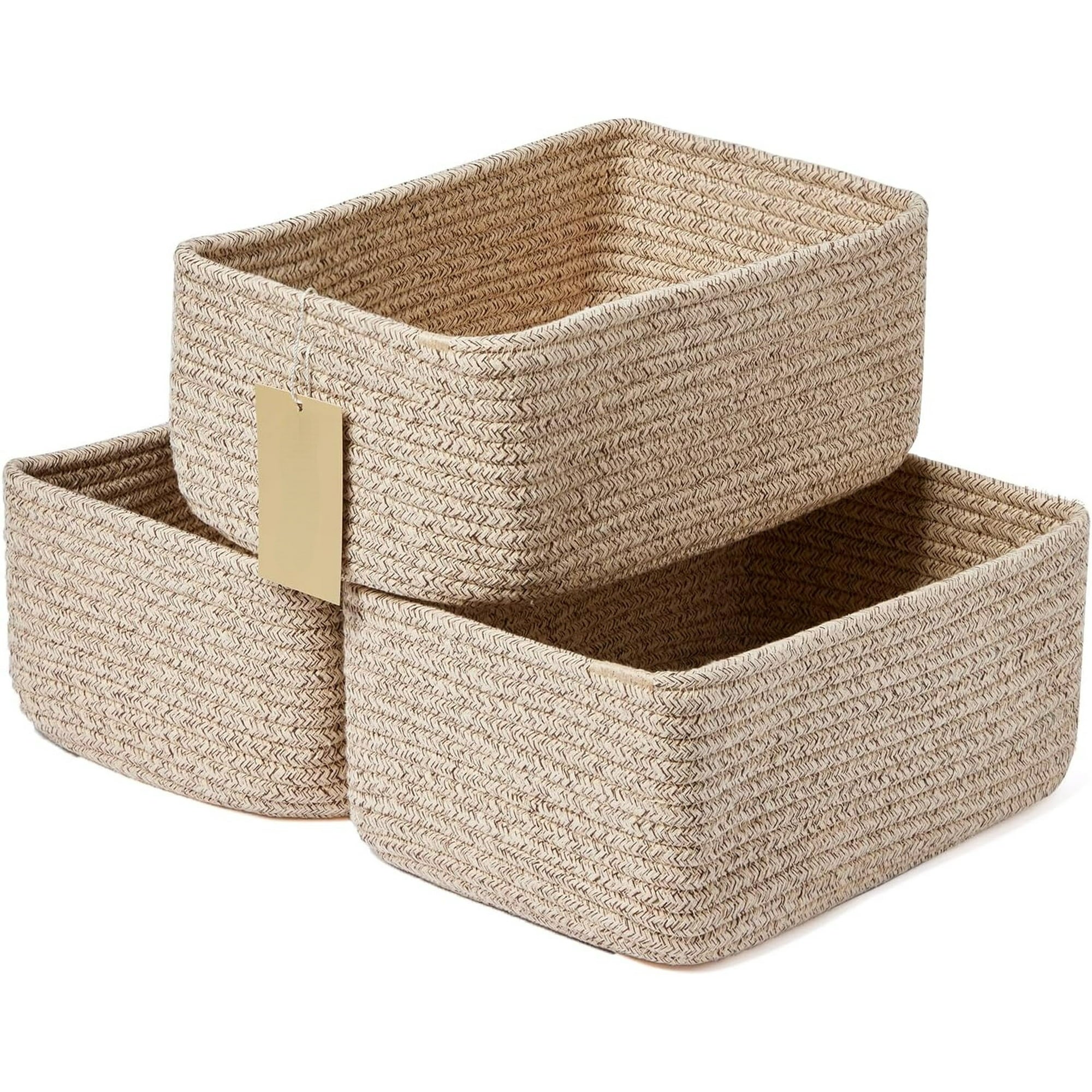 Small Storage Baskets for Organizing, Woven Rope Cube Bins 3 Pack a7