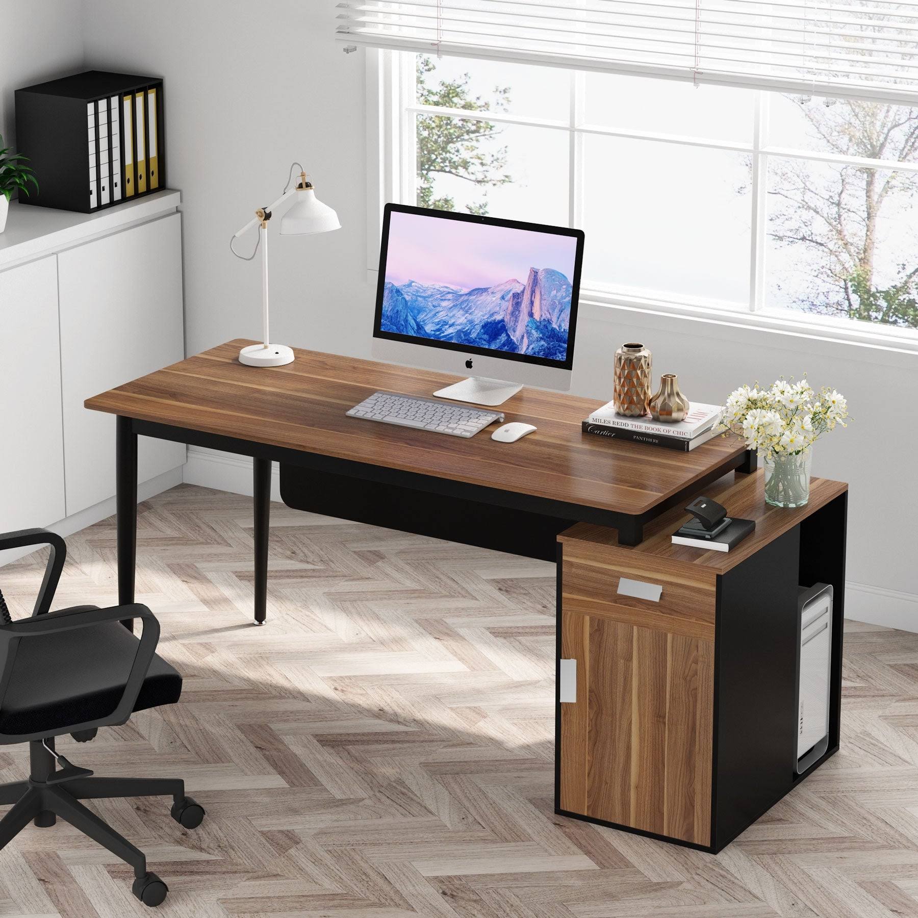 55 inch Computer Desk with Drawers and Storage Cabinet k7