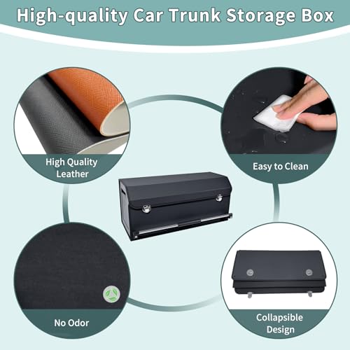 Car Organizer Trunk, Collapsible Leather with Lid, Auto Cargo Storage a7