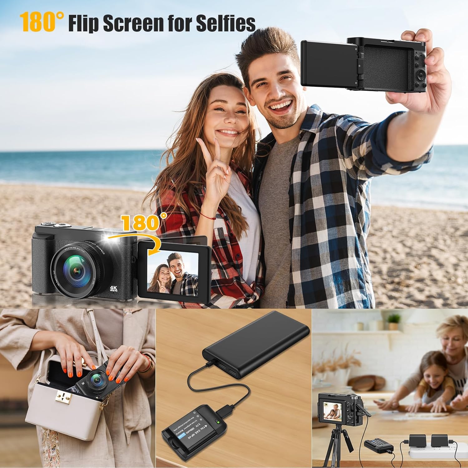 4K Digital Camera 48MP Autofocus Vlogging with Flip Screen 5x