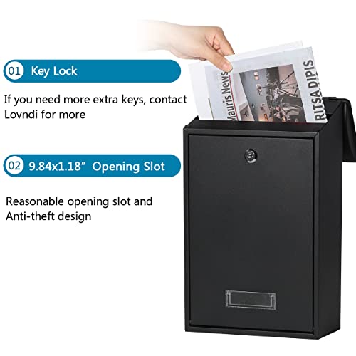 Locking Mailbox Wall Mounted Outdoor Black k7