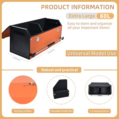 Car Organizer Trunk, Collapsible Leather with Lid, Auto Cargo Storage a7