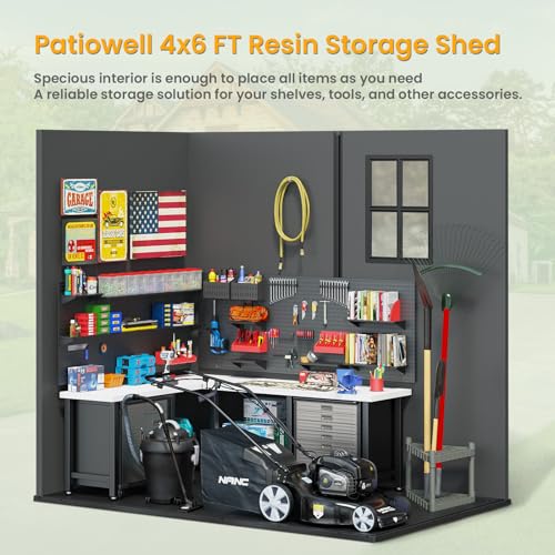Plastic Outdoor Storage Shed 4x6 FT with Window and Lockable Door w7