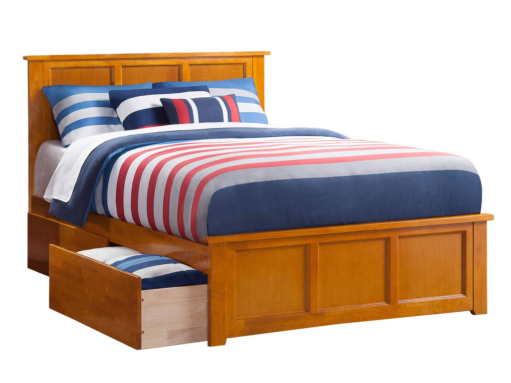 Atlantic Furniture Madison Caramel Full Bed with Matching Foot Board and 2 Urban Drawers