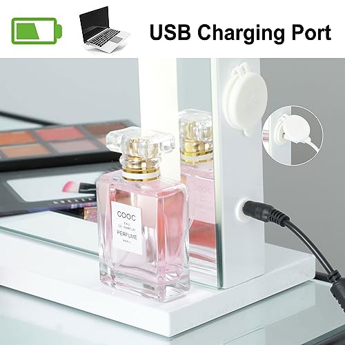 Lighted Vanity Mirror with Dimmable LED Modes, Wall-Mounted & Tabletop, USB Port 7k