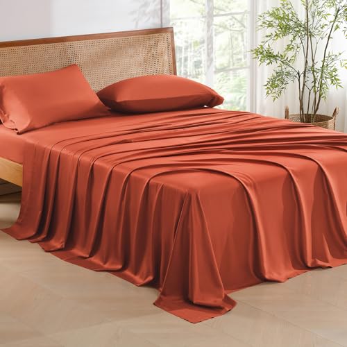Queen Sheets Set, Cooling Bamboo Bedding, Deep Pocket, Dark Green K7