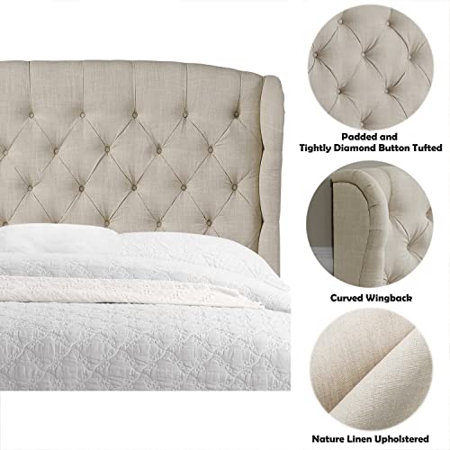 Linen Upholstered Adjustable Headboard Queen Beige k7