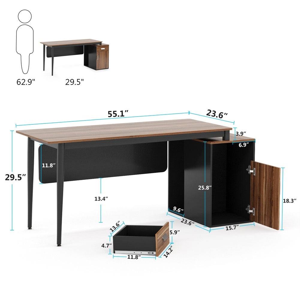 55 inch Computer Desk with Drawers and Storage Cabinet k7