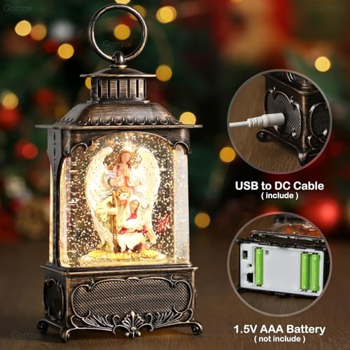 Easter Snow Globe Lantern with Timer Swirling Glitter, Indoor Decor A7