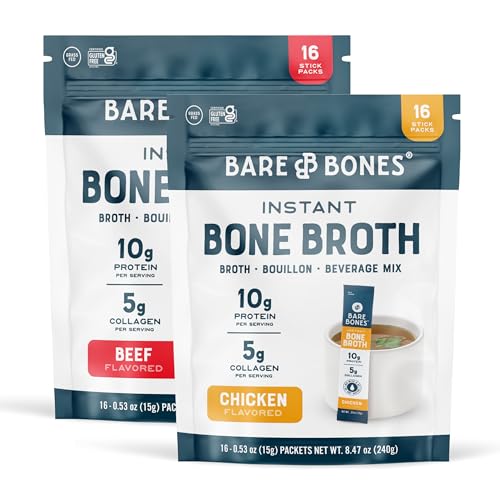 Bone Broth Instant Powdered Beverage Mix, Chicken & Beef Variety Pack 32 Sticks a7
