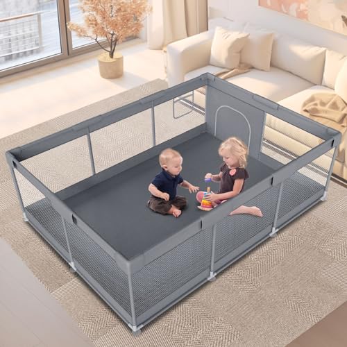 Baby Playpen 74" x 50" Extra Large Play Yard Playpen for Babies and Toddlers with Zipper Gate Indoor & Outdoor Safety Baby Activity Center with Breathable Mesh Non-slip Play Pen
