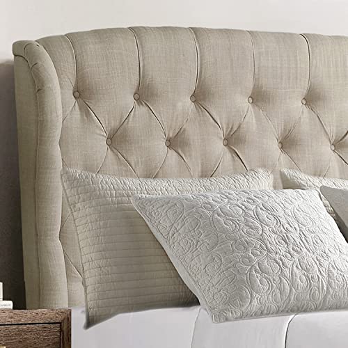 Linen Upholstered Adjustable Headboard Queen Beige k7