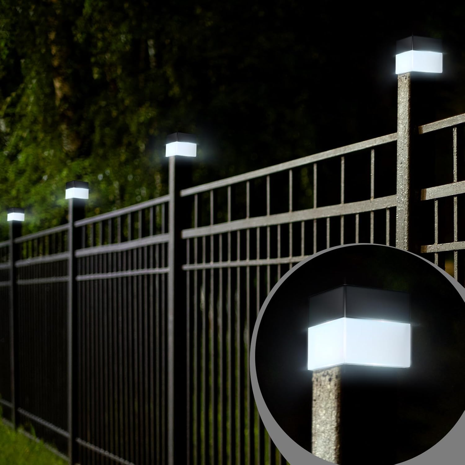 Solar Fence Post Cap Lights 2x2 LED Garden White k7