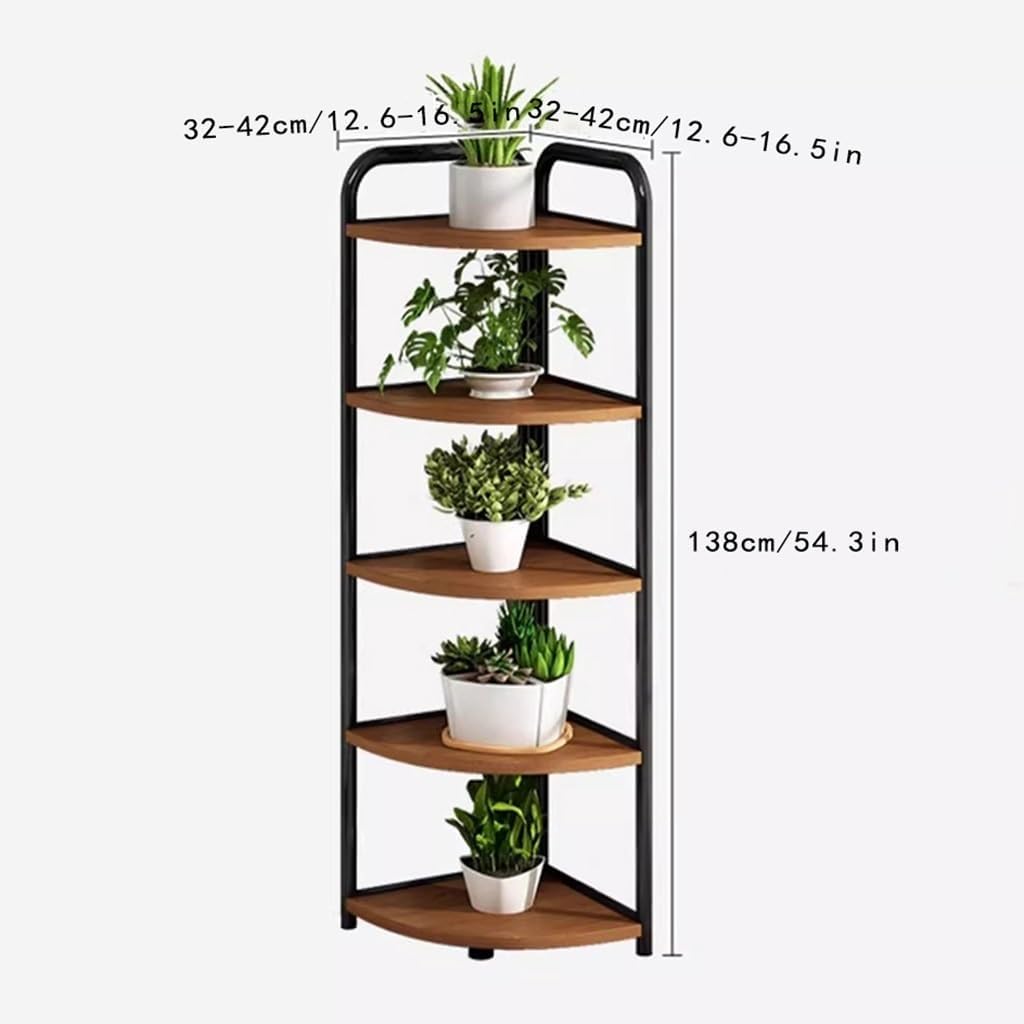 5 Tier Wood Plant Stand Corner Metal Flower Rack 7k