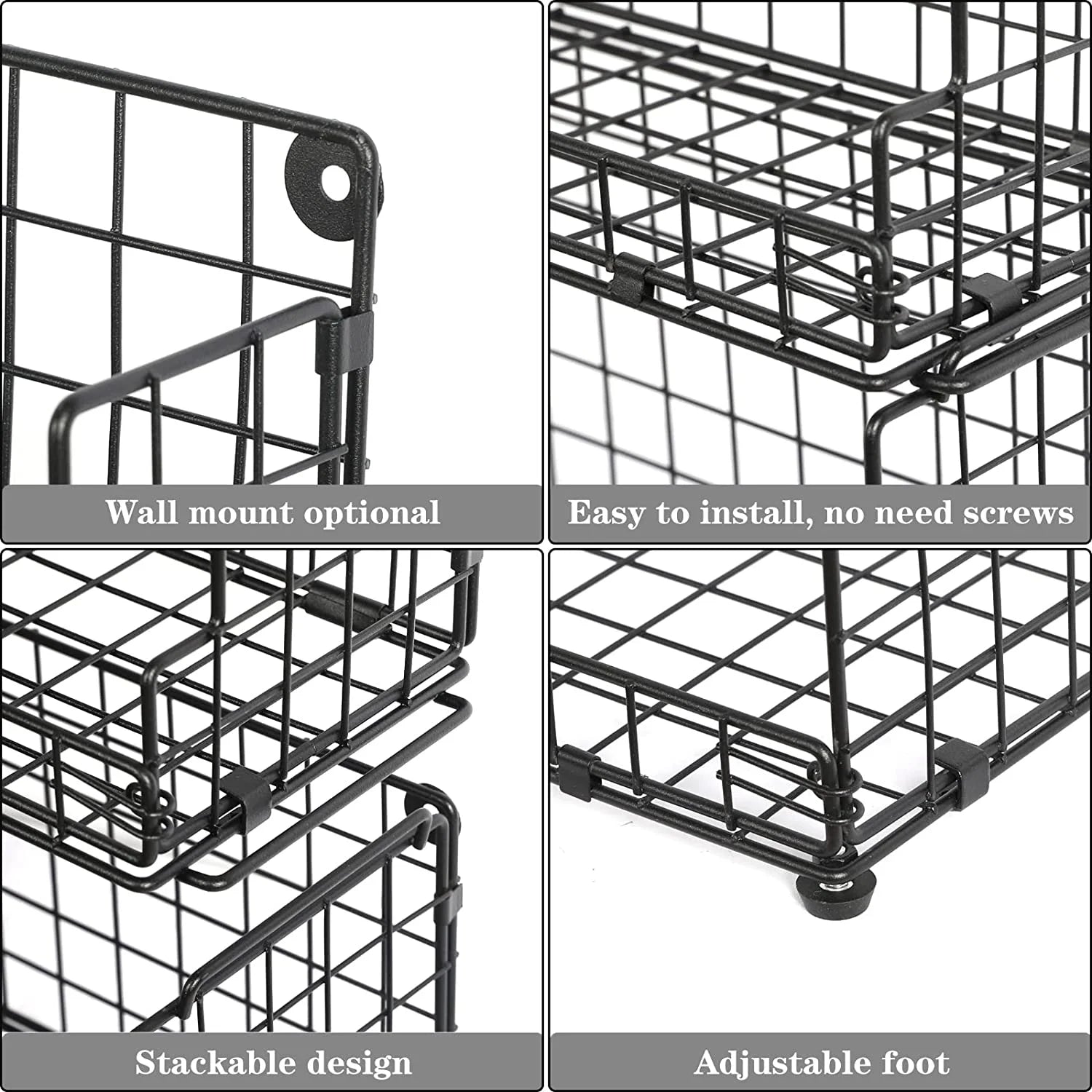Tiered Snack Organizer with Wood Top, Metal Basket a7