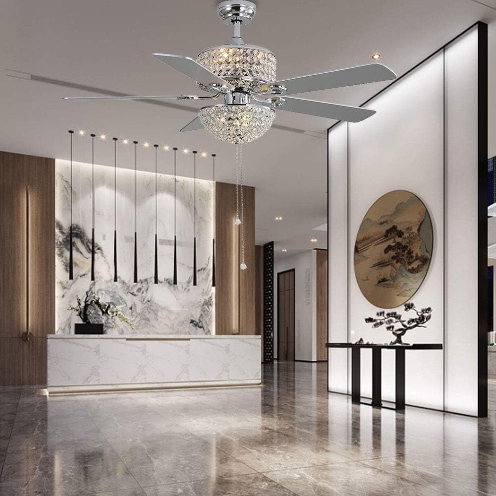 Crystal Ceiling Fan with Light and Remote 5 Blades 3 Speed k7