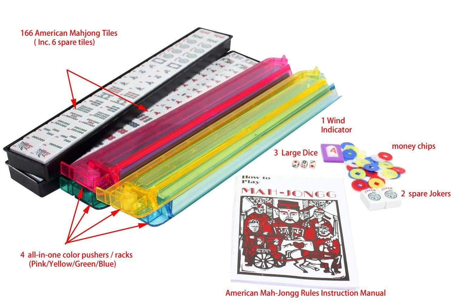 166 Tiles Mahjong Set Violet Red Soft Bag 4 Color Racks Easy Carry q7