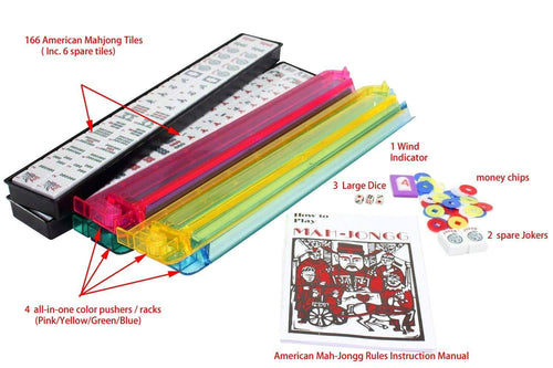 166 Tiles Mahjong Set Violet Red Soft Bag 4 Color Racks Easy Carry q7