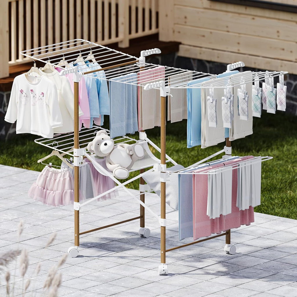 Collapsible Laundry Drying Rack with Wheels 4-Wing Foldable A7